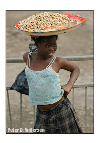 Selling groundnuts in downtown Freetown.