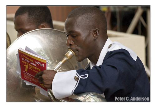 St. Edwards Secondary School musician holds his music.