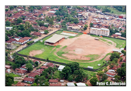 Wusum Field in Makeni, seen from the air.